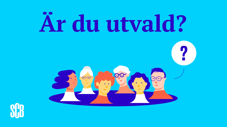 Illustration föreställande huvudena på olika människor i en färgskala av blått, vitt, orange och beige, på en mörkblå platta mot en ljusare blå bakgrund. Texten: Är du utvald? står skriven längst upp i bilden i mörkblå färg.