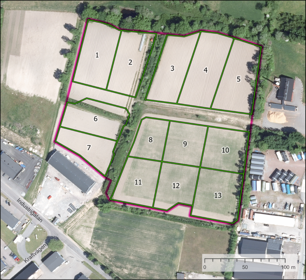 Karta över tomter i Färjestadens industriområde