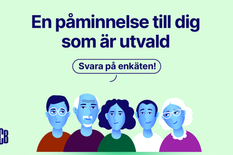 Illustration föreställande fem människor i olika åldrar mot en ljusgrön bakgrund och texten En påminnelse till dig som är utvald.