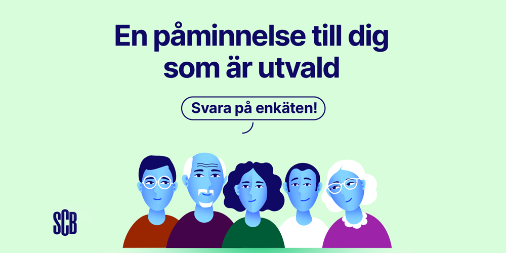 Illustration föreställande fem människor i olika åldrar mot en ljusgrön bakgrund och texten En påminnelse till dig som är utvald.