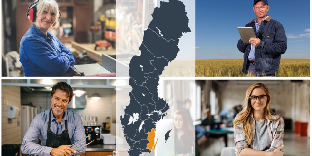 Kollage företagare samt karta Kalmar län