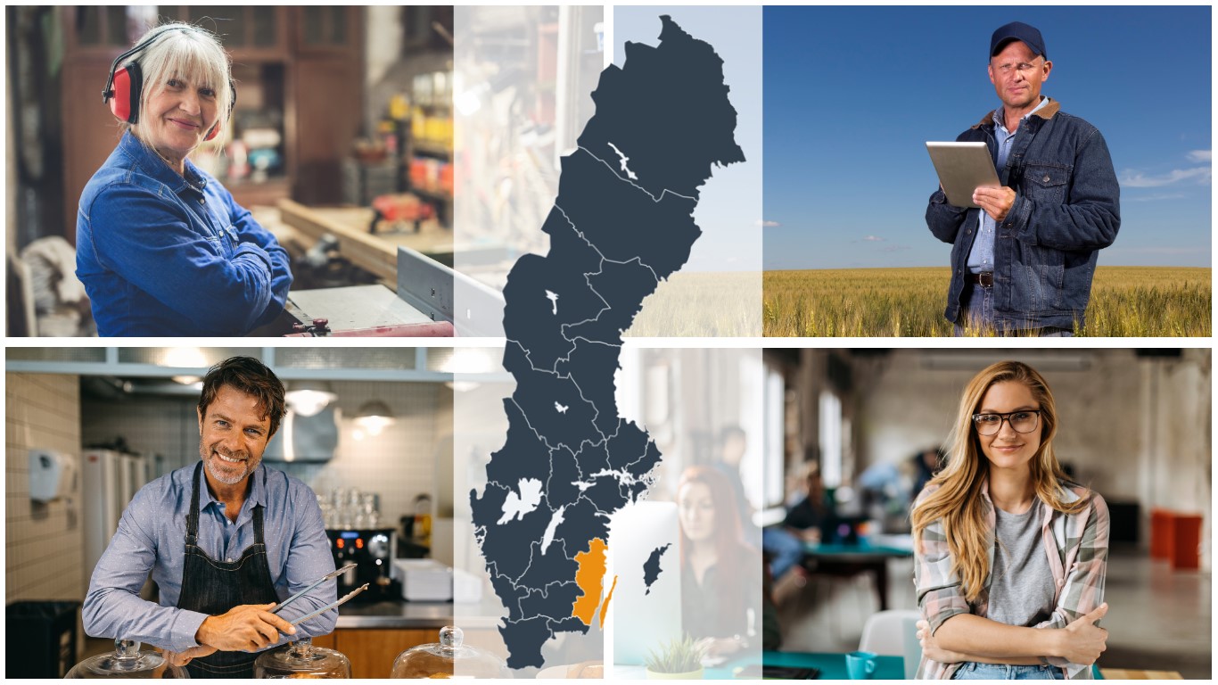 Kollage företagare samt karta Kalmar län